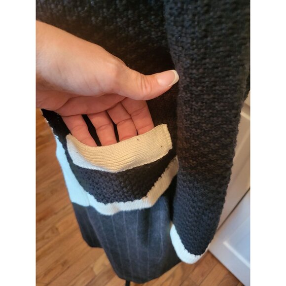 Black/Ivory Chunky Knit Open Blazer S Tailored Minimalist Old Money Lady Jacket - Picture 6 of 9